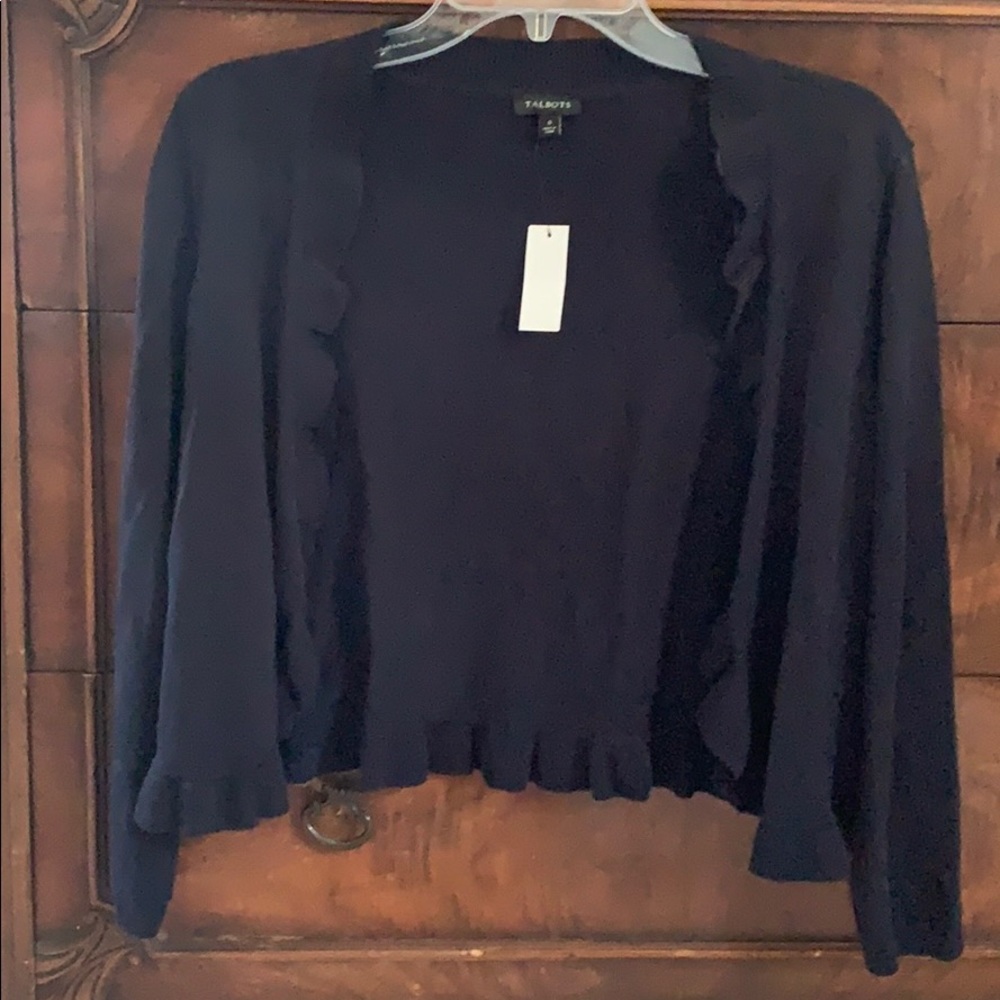 NWT Talbots Navy Ruffle Cardigan Sweater Small